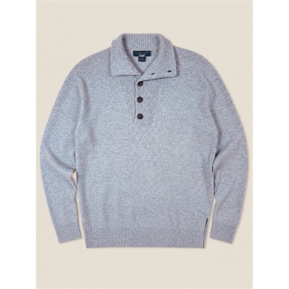 Bloomingdales Mens 100% Cashmere Button Pull Over Sweater Large Long Sleeve Grey